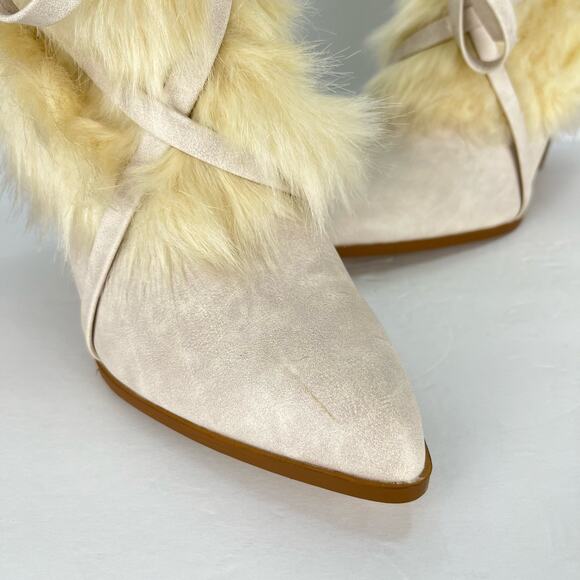 Penny Loves Kenny Aper Boots Vegan Leather Faux Fur Mid Calf Bow Womens Size 9 - Picture 2 of 11